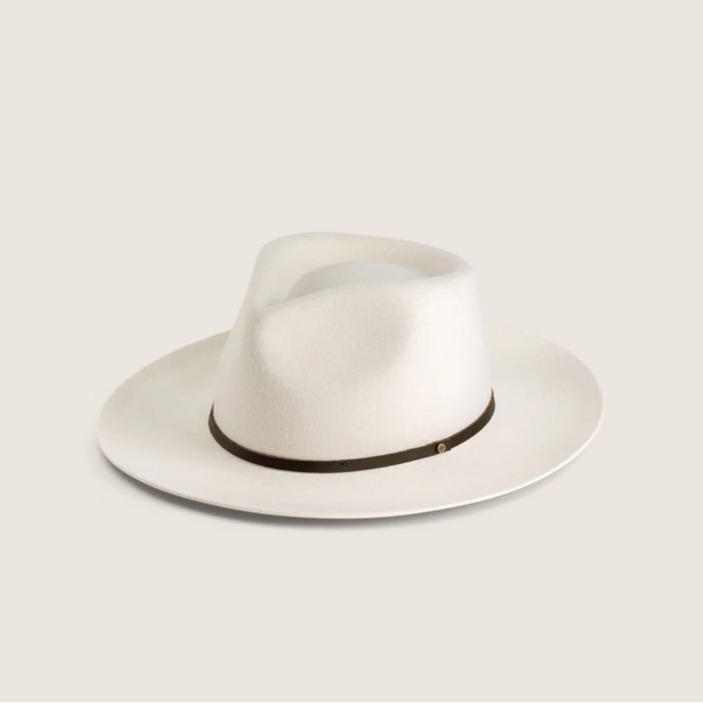 White Felt Fedora Hat with Brown Band - Women Accessories